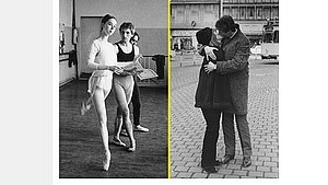 Zwei schwarz-weiß-Fotografien aus dem Bestand des Deutschen Tanzarchiv mit Tänzer-Paaren